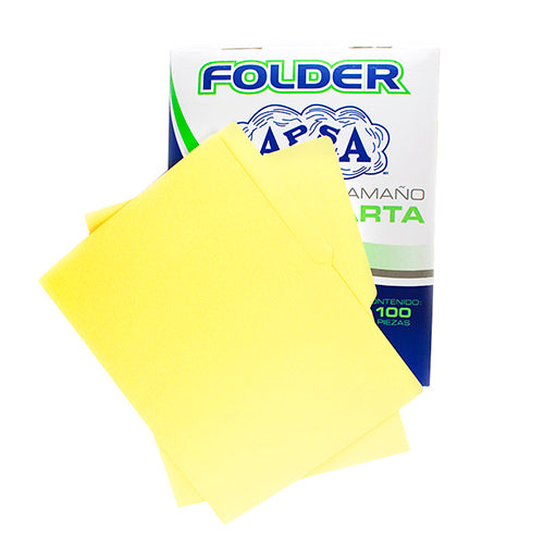 Folder Carta Apsa Cartulina Canario 23.5 X 29.5 Bolsa 100 Piezas