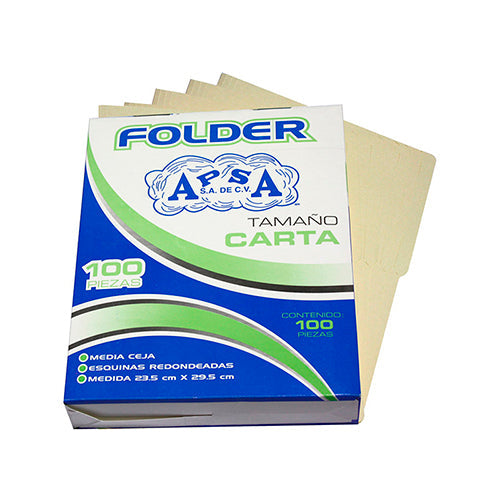 Folders Carta Apsa Cartulina Crema Media Ceja Puntas Redondas Bolsa 100