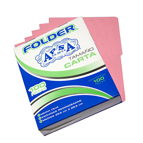 Folder De Cartulina Tamaño Carta Apsa Rosa Media Ceja Bolsa 100