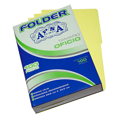 Folder De Cartulina Apsa Oficio Canario Bolsa Con 100 Unidades
