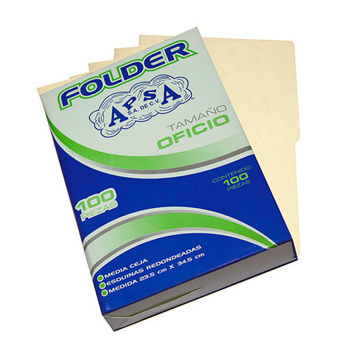 Folder Cartulina Oficio Apsa Crema Media Ceja Bolsa 100 Unidades