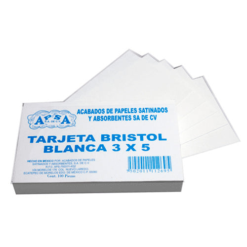 Tarjetas Bristol Apsa 3X5 Blancas Paquete Con 100 Piezas