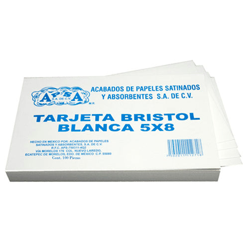Tarjeta Bristol Apsa 5X8 Blanca + Cartulina Para Archivos + Paq 100