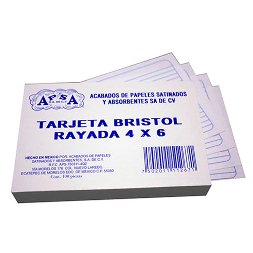 Tarjeta Bristol Rayada 4X6 Pulgadas Paquete Con 100 Hojas