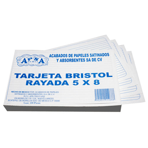 TARJETA BRISTOL APSA 5X8 RAYADA PAQ/100