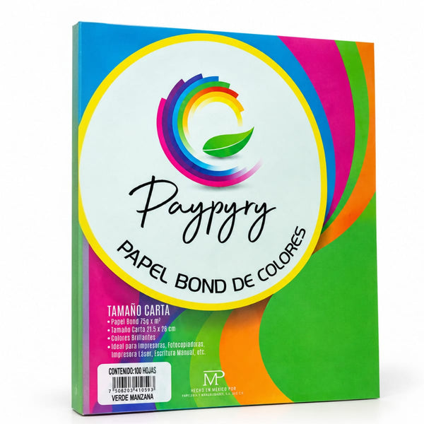 HOJA DE COLOR PAYPYRY H275 CARTA PAQ/100 VERDE MANZANA