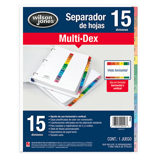 SEPARADOR ACCO MULTIDEX COMPLETE 15 DIV MOD.P0446**