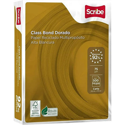Papel Bond Reciclado Dorado Alta Blancura Carta 500 Hojas Fsc