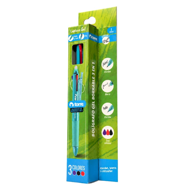 BOLIGRAFO GEL BLISTER BORRABLE MULTIFUNCION 3 COLORES MOD. 33928