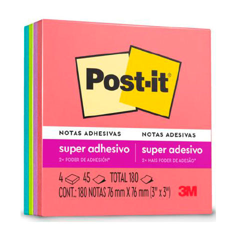 BLOCK POST-IT SUPER STICKY NEON 3X3 C/4 BLOCK 654-SS 45H C/U MC900172487