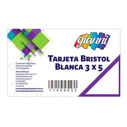 TARJETA GIANNI 3X5 BLANCA C/100