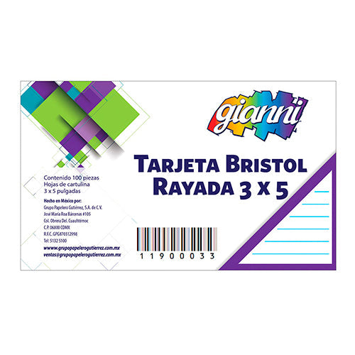 TARJETA GIANNI 3X5 RAYA C/100