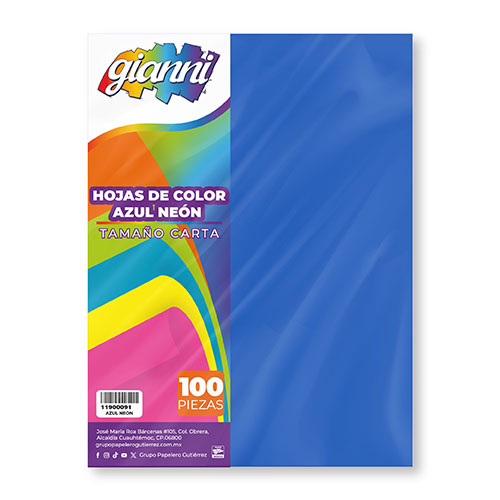 Papel Tamaño Carta Azul Neón Paquete Con 100 Hojas