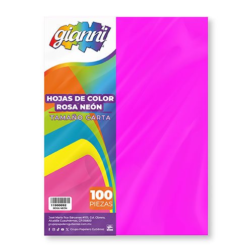 Hoja De Papel Color Rosa Neón Tamaño Carta Gianni Paquete Con 100 Hojas