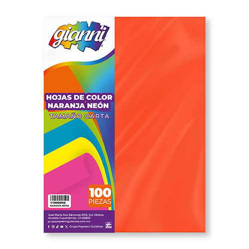 Hoja De Colón Naranja Neón Tamaño Carta Gianni Paquete 100 Hojas