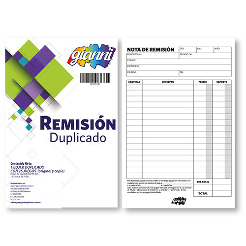 BLOCK DE REMISION 1/8 DUPLICADO