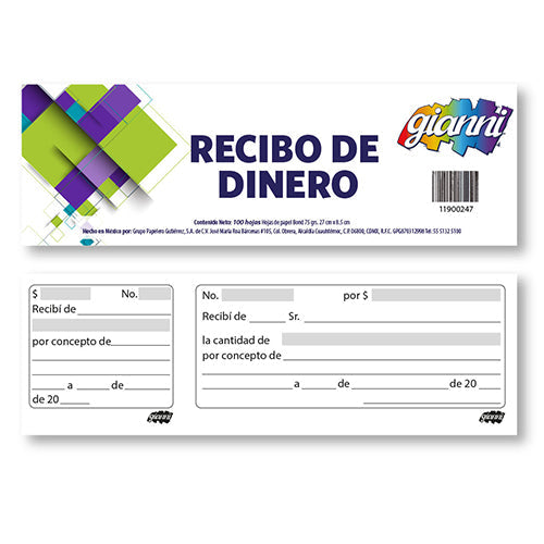 BLOCK RECIBO DE DINERO