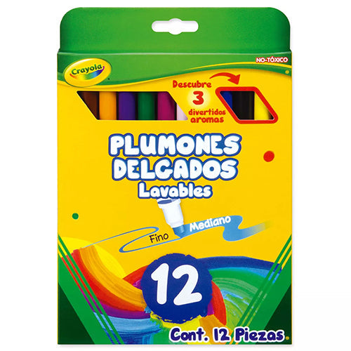 Plumones Delgados Crayola Lavables 12 Colores Clásicos