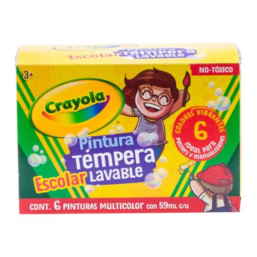 PINTURA TEMPERA CRAYOLA C/6 PINTURAS MULTICOLOR VIBRANTES 59 ML. 54-1204