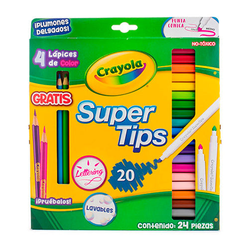 PLUMON SUPER TIP CRAYOLA 20 + 4 LAPICES DE COLOR