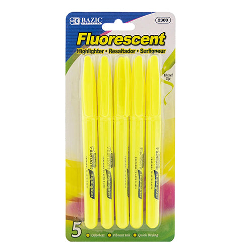 MARCATEXTOS DELGADO AMARRILO FLUORESENTE 5 PZAS BAZIC MOD. 2300