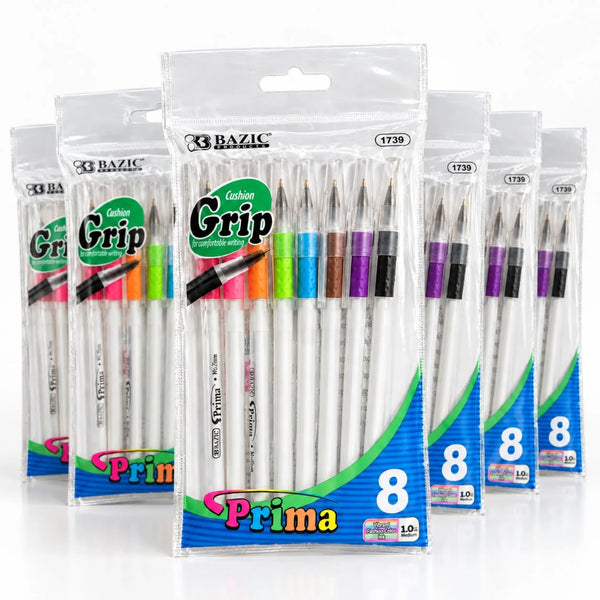 PLUMAS GRIP DE COLORES 8 PZAS BAZIC. MOD. 1739