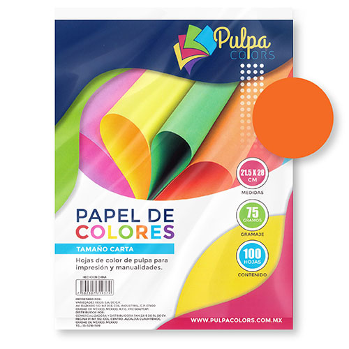 Papel Color Naranja Tamaño Carta Paquete De 100 Hojas