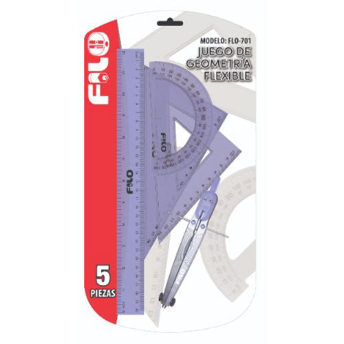 Juego De Geometría Filo Flexible Con Compás Plástico Y Punta Metálica