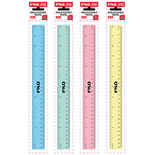 Regla Flexible Escolar Pastel 30 Cm Plástico Con Escala Cm Y Pulgadas