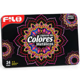 COLORES  FILO TONOS METALICOS C/24 + SACAP METAL FLO-3005 CAJA METALICA MINA 4 MM