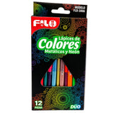 COLORES  FILO TONOS METALICOS/NEON DUO C/12 FLO-3006 CAJA DE CARTON MINA 4MM