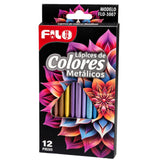 COLORES  FILO TONOS METALICOS C/12 MOD.FLO-3007 CAJA DE CARTON MINA 4 MM