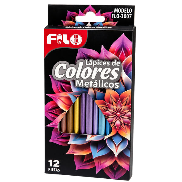 COLORES FILO TONOS METALICOS C/12 MOD.FLO-3007 CAJA DE CARTON MINA 4 MM