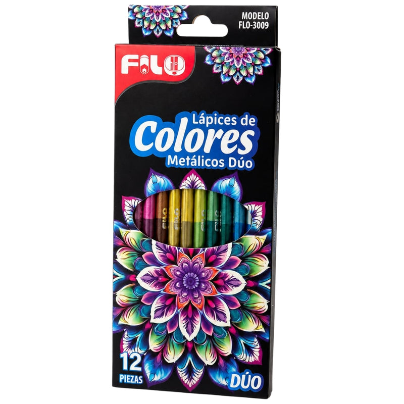 COLORES  FILO TONOS METALICOS  DUO C/12 MOD.FLO-3009 CAJA DE CARTON MINA 4 MM