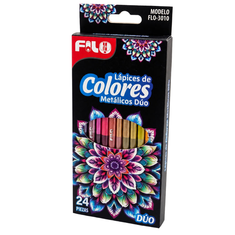COLORES  FILO TONOS METALICOS  DUO C/24  MOD.FLO-3010 CAJA DE CARTON MINA 4 MM