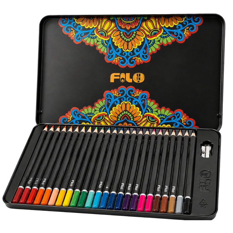 COLORES  TONOS BASICOS FILO C/24 + SACAP.METAL MOD.FLO-3011 CAJA METALICA MINA 4 MM