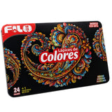 COLORES  FILO TONOS BASICOS,NEON Y PASTEL DUO C/24 + SACAP METAL MOD.FLO-3012 CAJA DE METAL MINA 4 MM