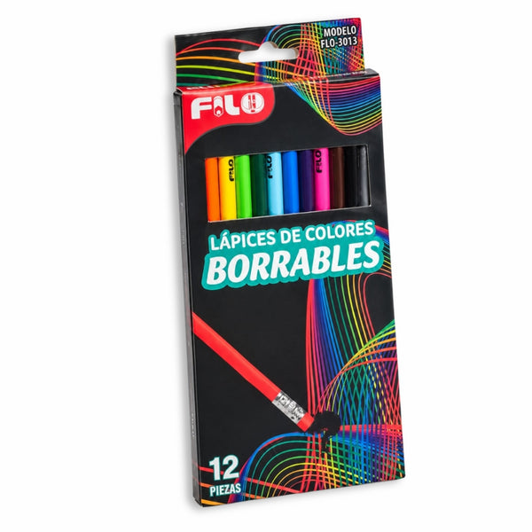 COLORES FILO BORRABLES C/12 MOD.FLO-3013 CAJA DE CARTON MINA 2.9 MM