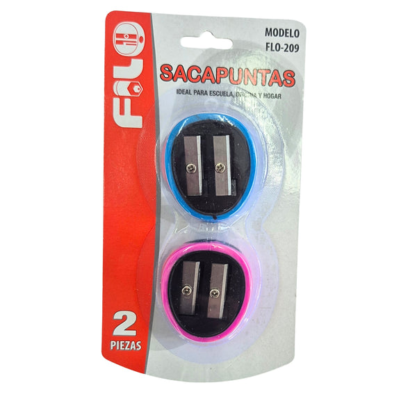 SACAPUNTAS PLASTICO DUAL BLISTER C/2  MOD.FLO-209