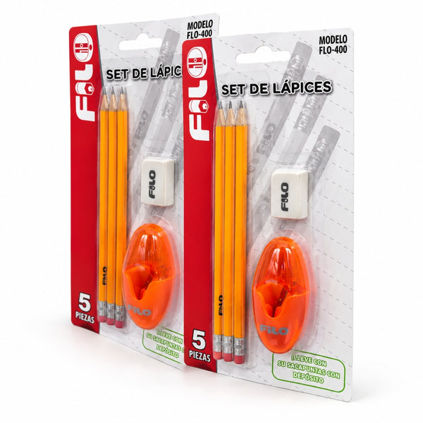 SET 3 LAPICES D/GRAFITO + SACAPUNTAS C/DEPOSITO + GOMA MOD.FLO-400