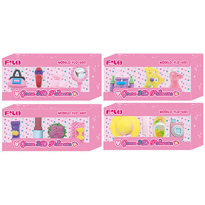 SET GOMAS PRINCESAS 3D C/4 PZAS MOD.FLO-6001