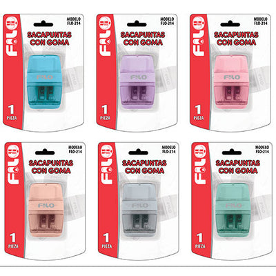 SACAPUNTAS CON GOMA PASTEL MOD-FLO-214