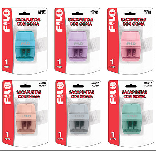 SACAPUNTAS CON GOMA PASTEL MOD-FLO-214