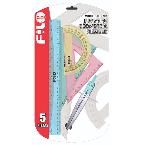 Juego De Geometría Filo Colores Pastel Con Compás Plástico