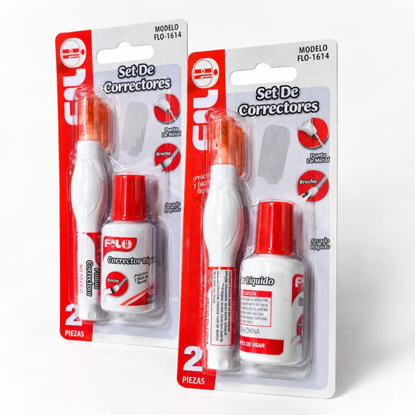 CORRECTOR FILO LIQUIDO 20ML + CORRECTOR PLUMA 8 ML BLISTER  MOD.FLO-1614