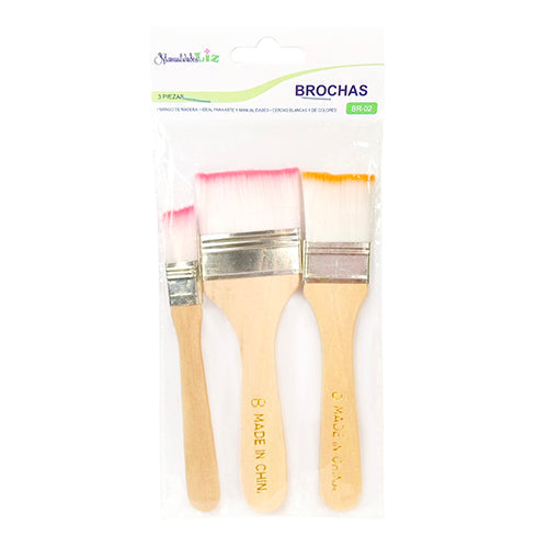Juego De Brochas De Cerdas Blancas Tamaños Variados 3 Piezas