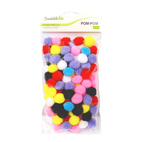 Pompones Decorativos Colores Surtidos 2 Cm Bolsa Con 120 Piezas