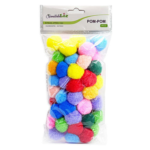 Pompón Mercería Colores Surtidos 3 Cm Bolsa Con 60 Piezas