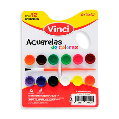 Acuarela Vinci Paleta Escolar 12 Colores