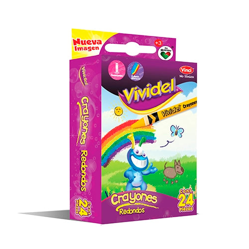 Crayones Vividel Delgados No Tóxicos Para Niños Estuche 24 Colores